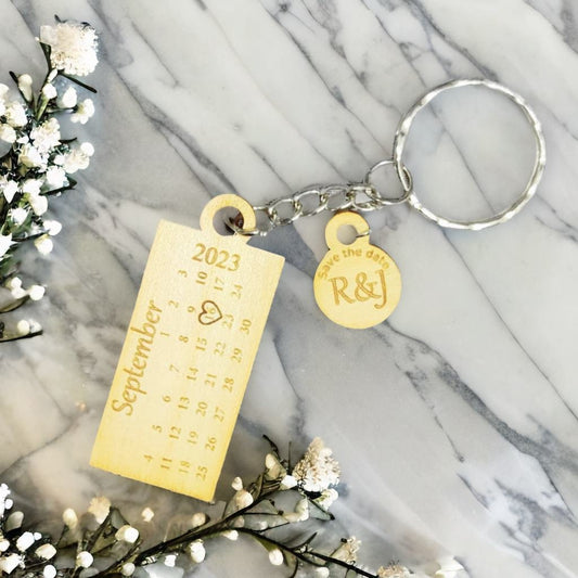 Wooden Calendar - Save the Date -  Keychain
